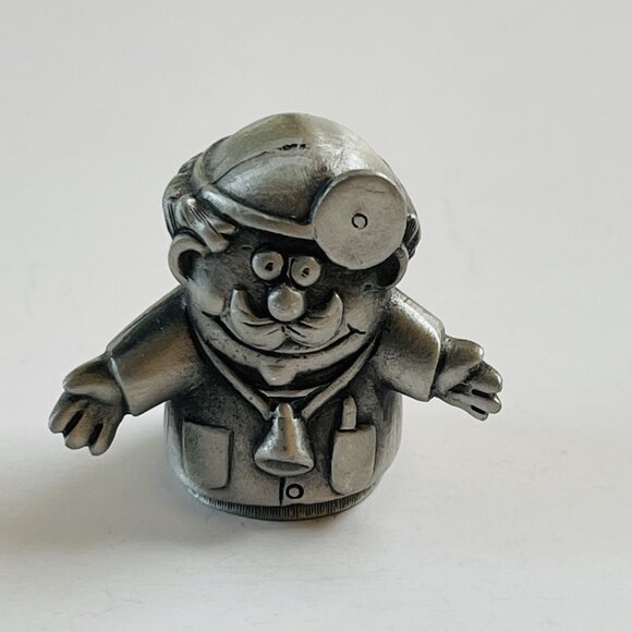 Sewing Quilting Thimble Collectible Man Mustache Bell Silver Tone Vintage No Sz - Picture 1 of 6